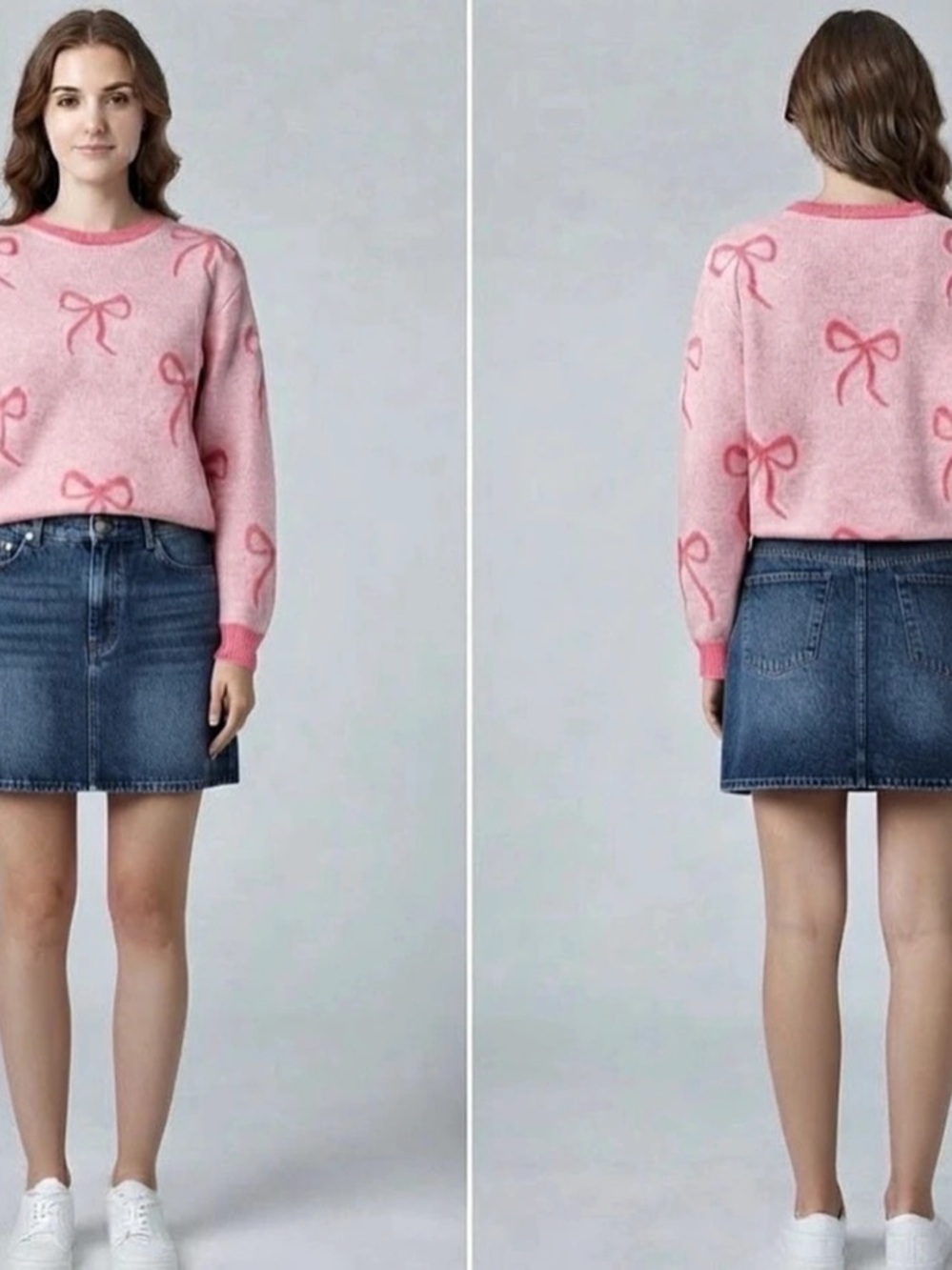 So Me Show Me Your Bow Sweater Pink Bow Print Crewneck Sweater